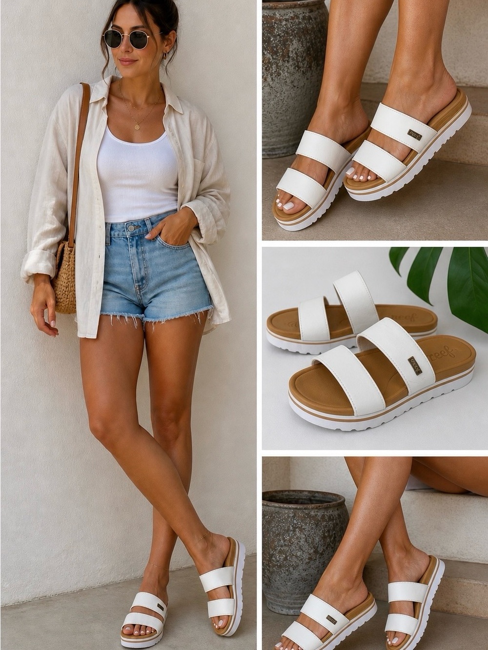 Reef Banded Horizon Hi Platform Sandals White Women’s Size 10 Comfort Slides - Picture 2 of 14